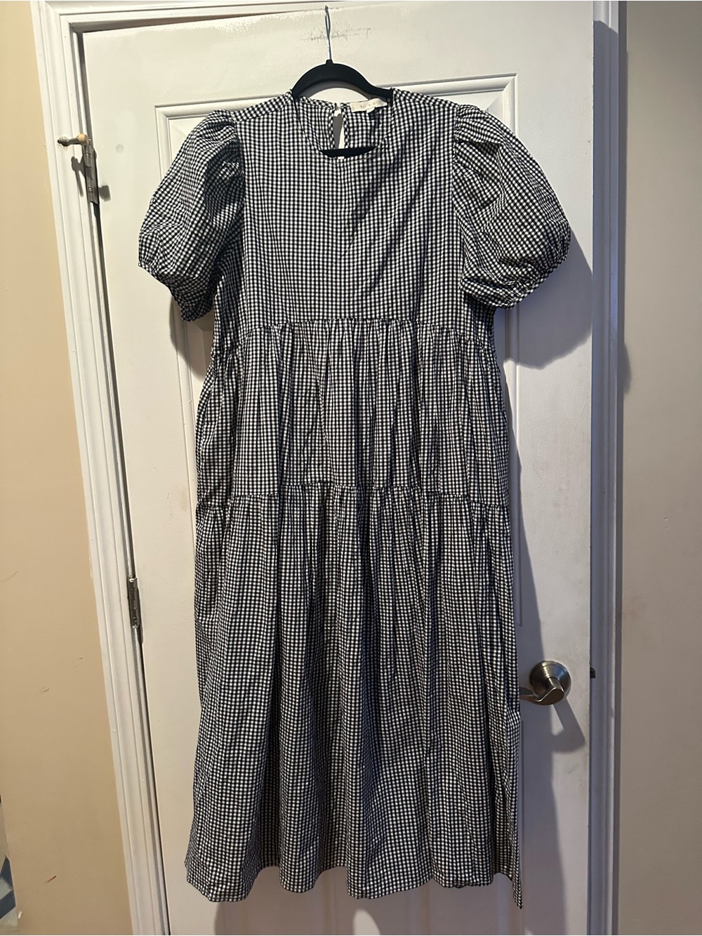 Anthropologie Eri + Ali Black & White Gingham Tiered Maxi Dress Puff Sleeves - Picture 3 of 11